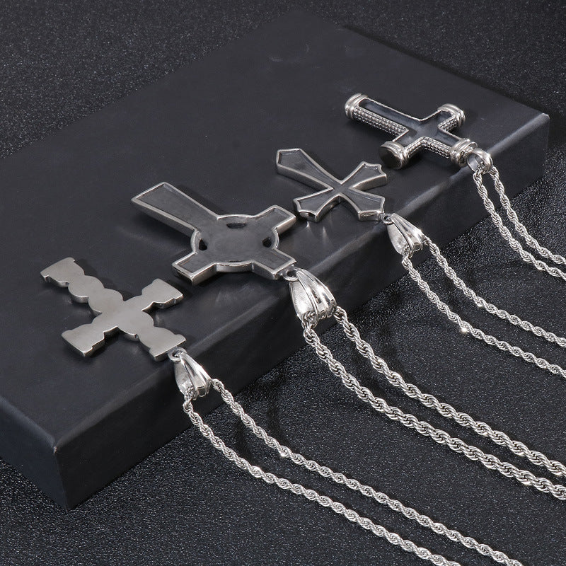 Vintage Cross Titanium Steel Pendant Necklace for Men from Europe and America