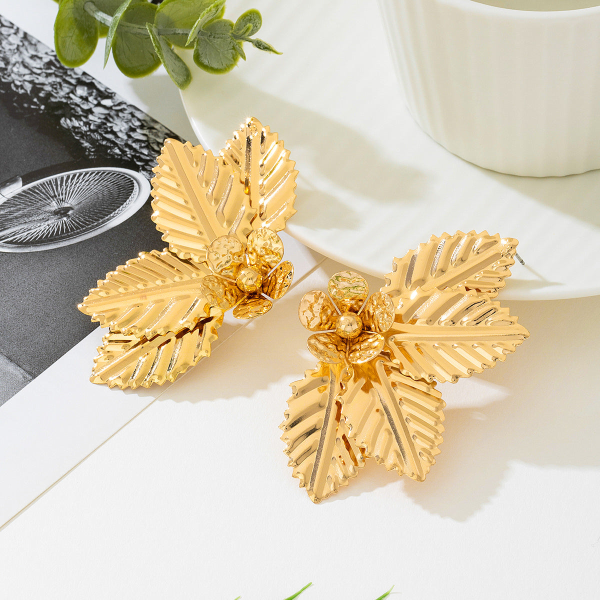 Planderful Vienna Verve Earrings – Exaggerated Metal Leaf Design