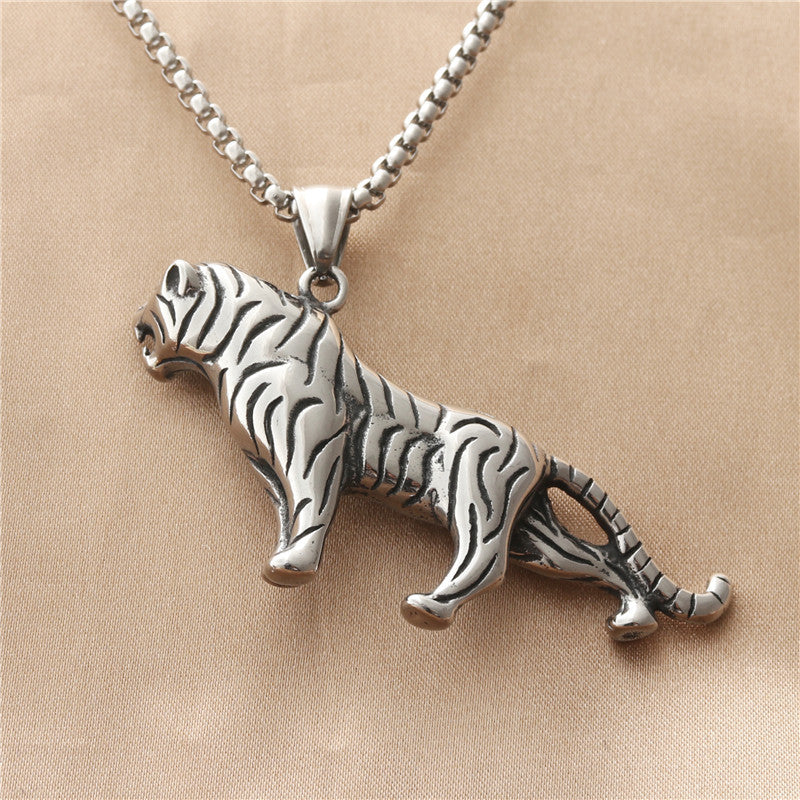 Titanium Steel Tiger Pendant Necklace for Men - Retro Punk Style