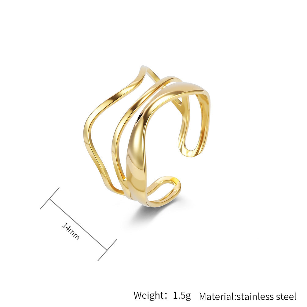 Planderful Geometric Stainless Steel Open Ring For Women Gold Plated Adjustable Fashion Jewelry