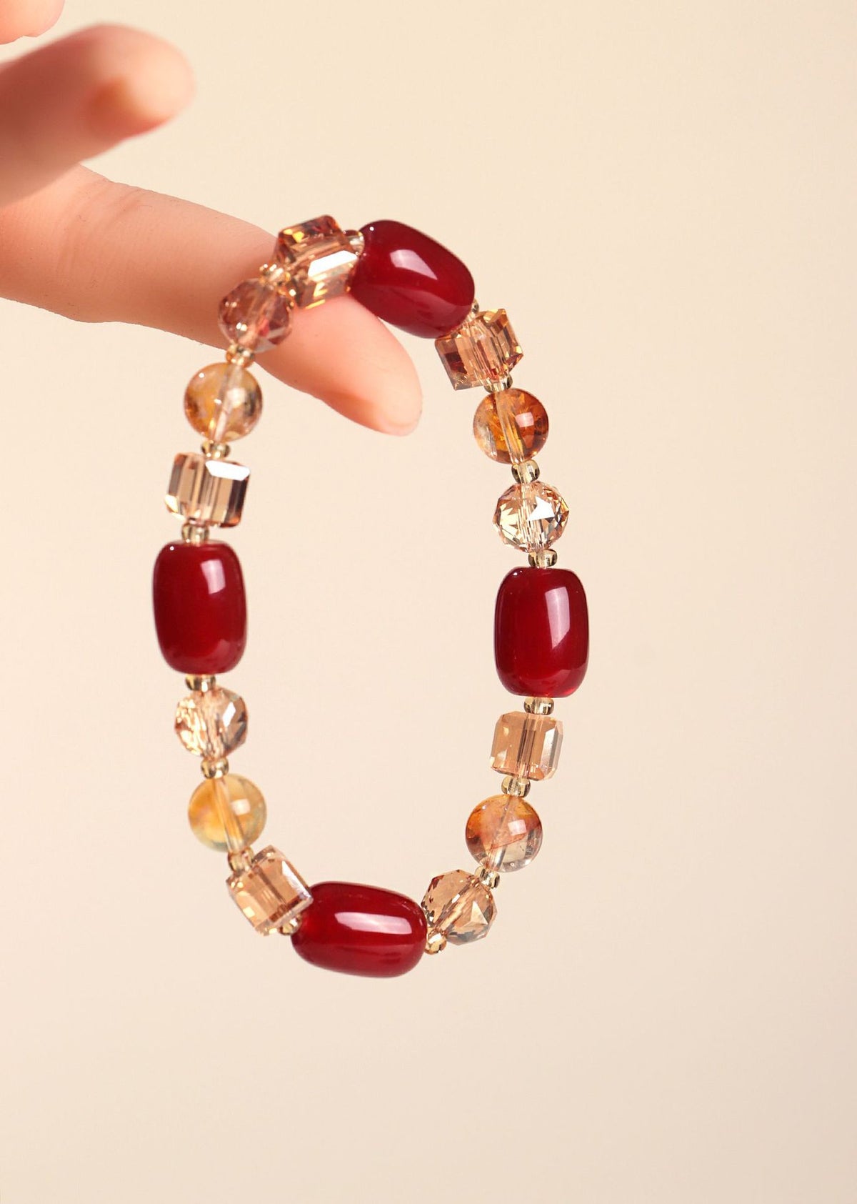 Agate Crystal Barrel Bead Bracelet
