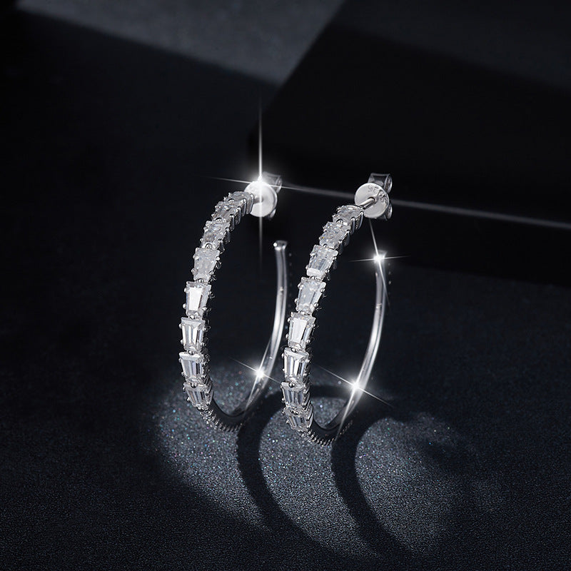 Planderful Moissanite Sparkling Circle Hoop Earrings Sterling Silver S925 For Women
