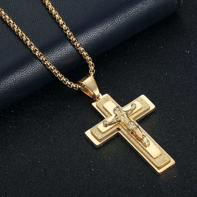 Planderful Cross Pendant Necklace Stainless Steel Wire Cut Casting Unisex Gift Everyday Wear