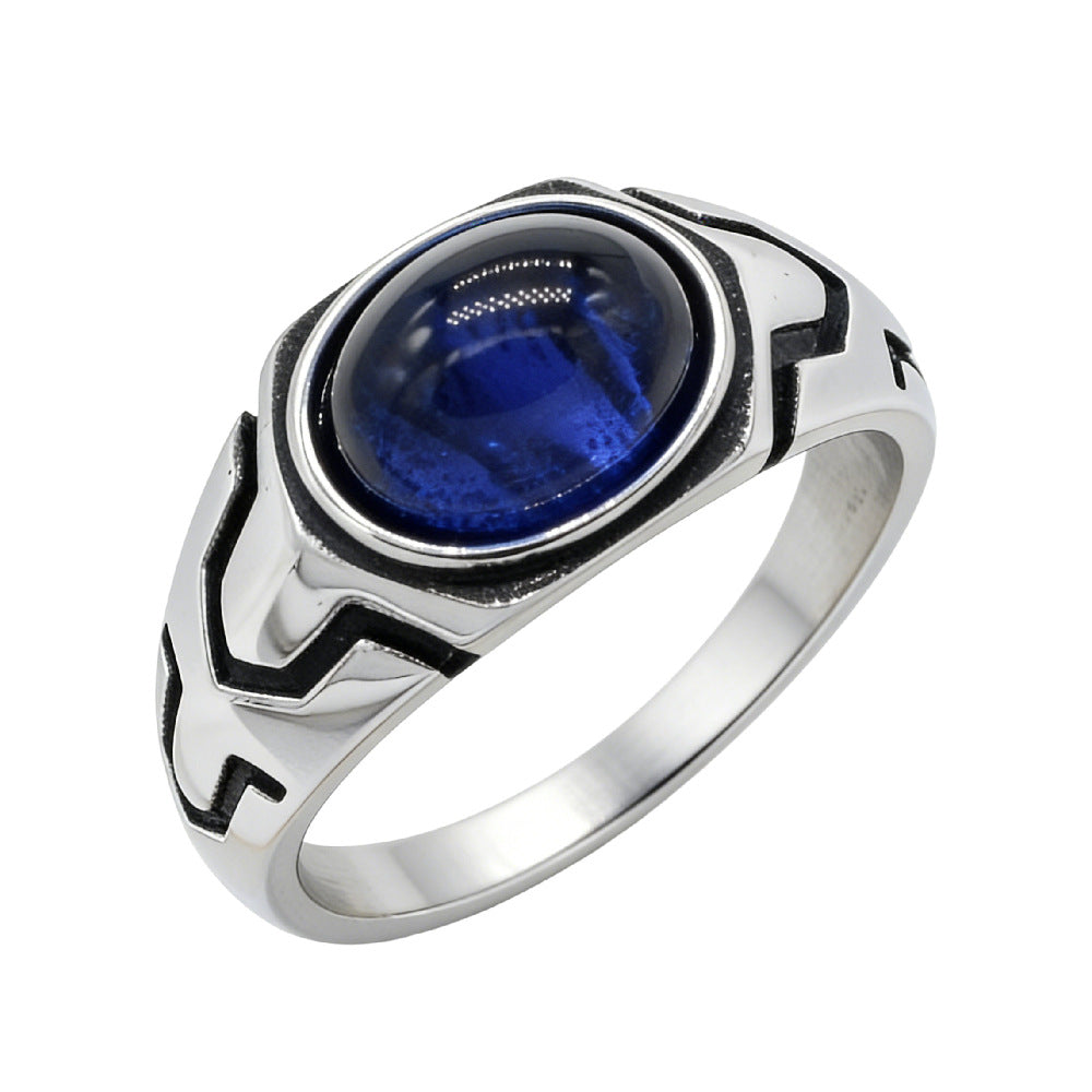 Planderful Personalized Retro Colored Stone Titanium Steel Ring For Men And Women Unisex Jewelry