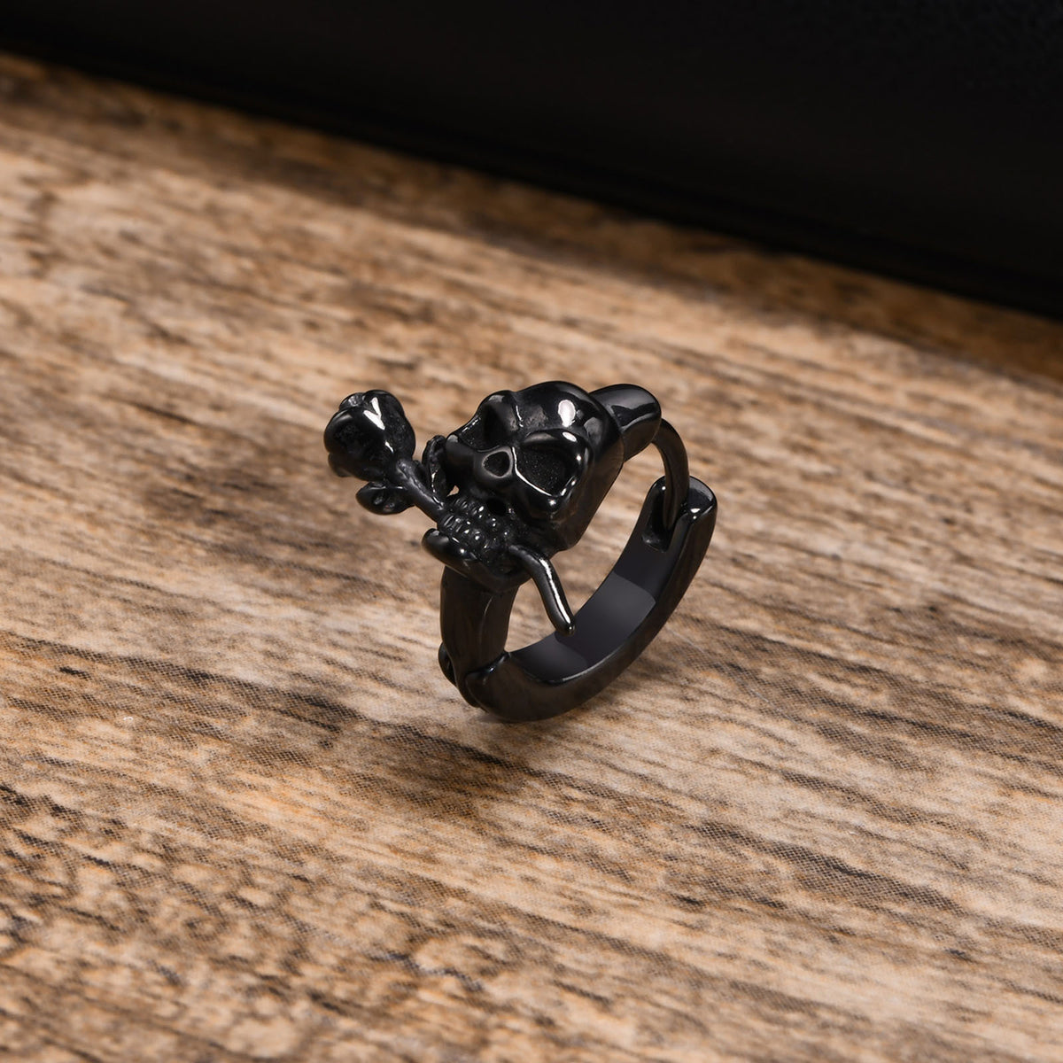 Skull & Rose Stainless Steel Hoop Earring — Single