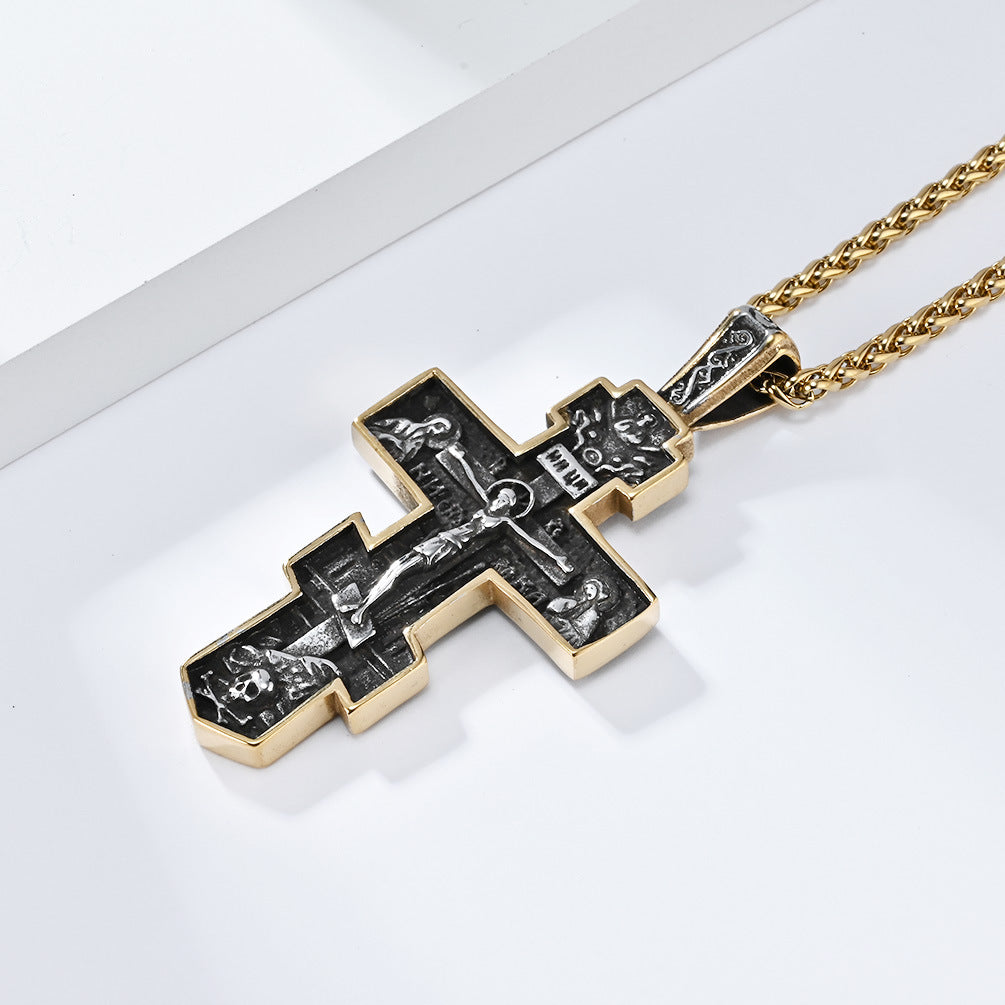 Retro Dongzheng Cross Necklace for Men in Titanium Steel