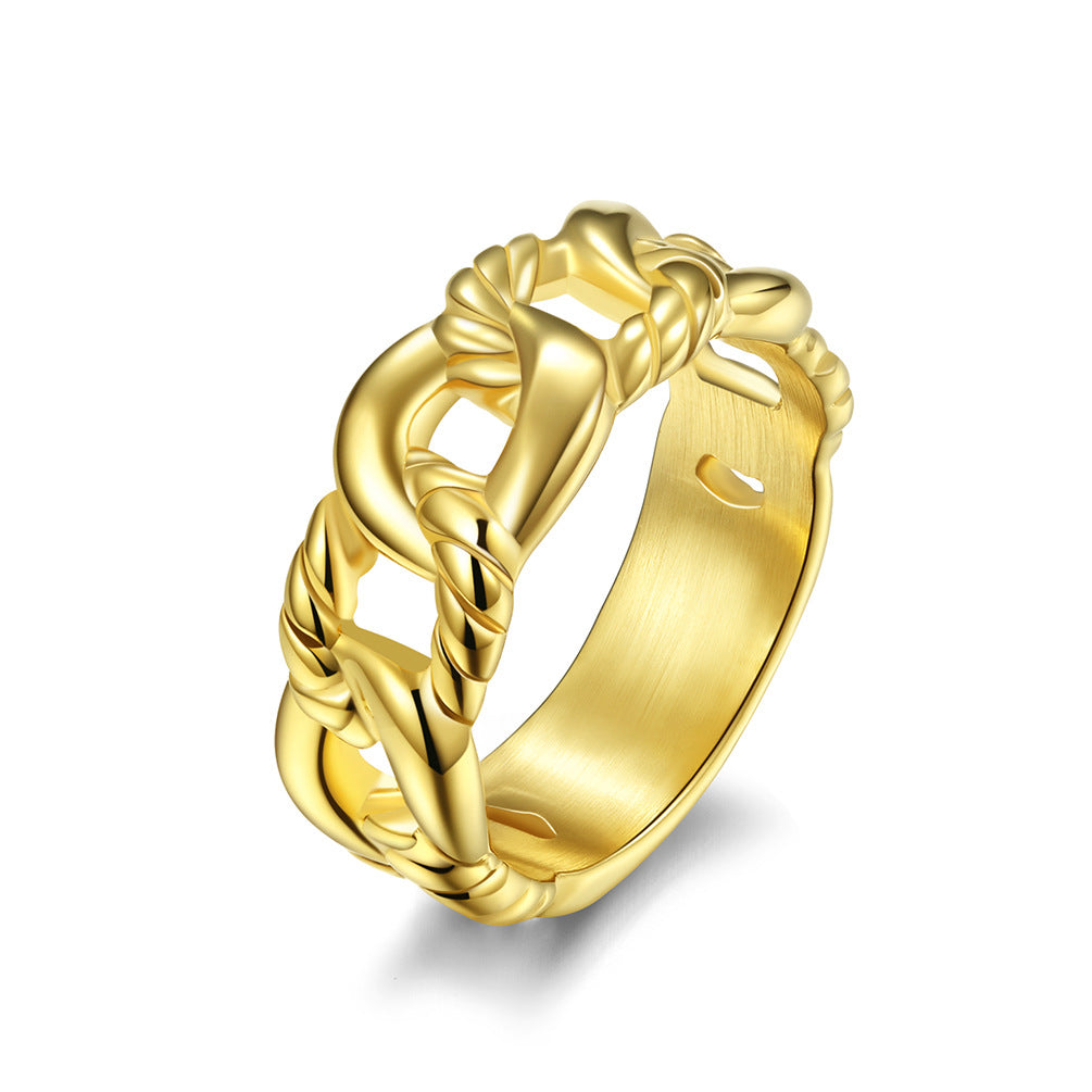 European And American Hip-Hop Wind Titanium Steel Cuban Chain Ring for Men
