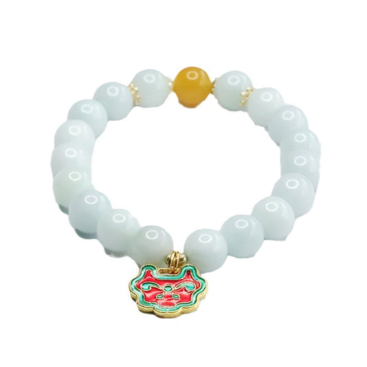 Jadeite Enamel & Round Bead Bracelet