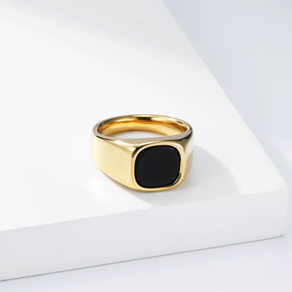 Planderful Stainless Steel Ring Black Stone Detail Unisex Jewelry Bold Everyday Genie