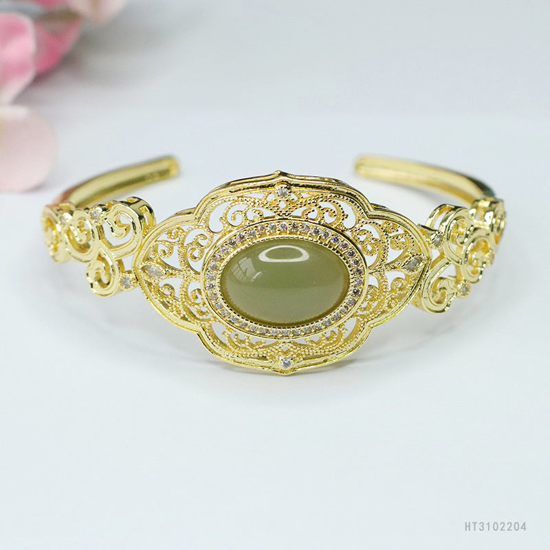 Hetian Jade Cloud-Motif Openwork Bangle