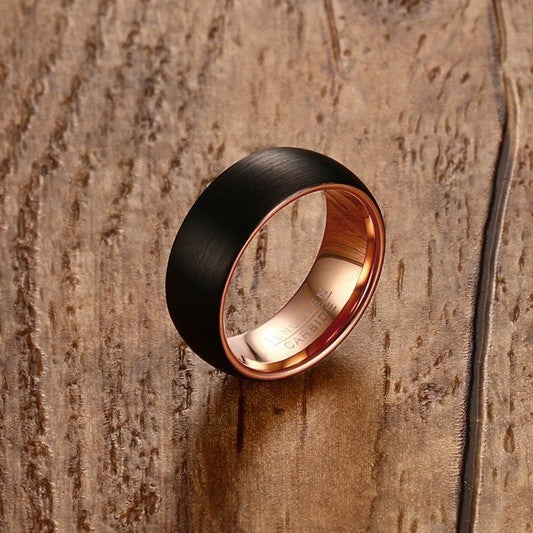 Popular Jewelry Wholesale in Europe and America 8MM Tungsten Steel Ring Black Rose Gold Factory Wholesale for Men