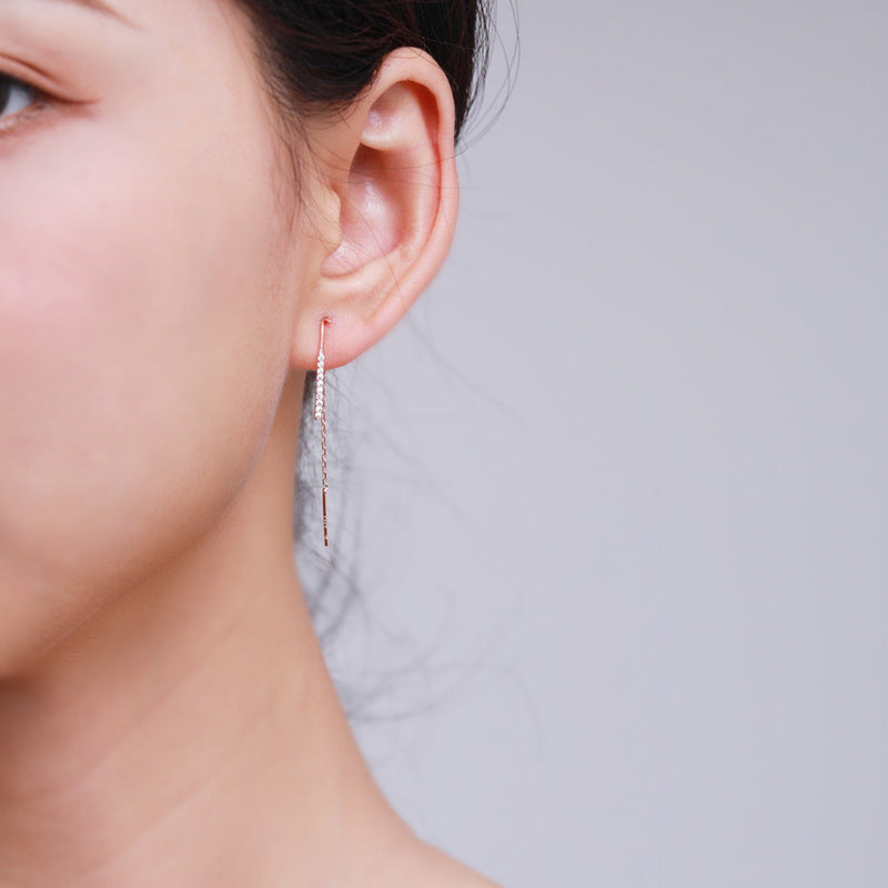Japanese and Korean Inspired Sterling Silver Long Ear Line Earrings
