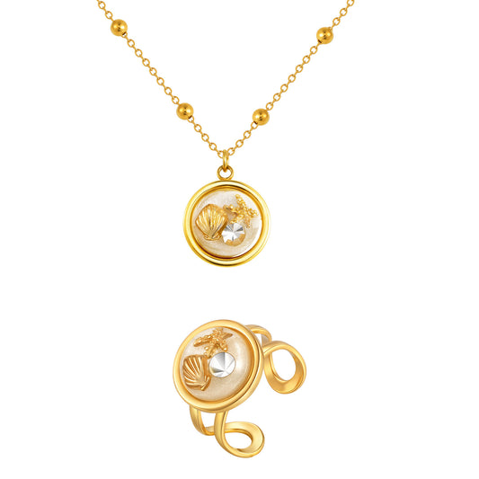 Summer Seaside Leisure Vacation Wind Ocean Wind Stainless Steel Bead Chain Resin Round Necklace
