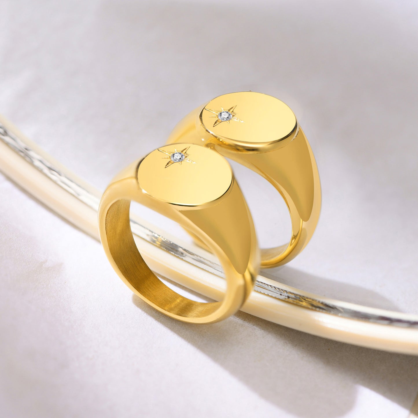 Stainless Steel Single Zircon Geometric Ring Gold Ladies