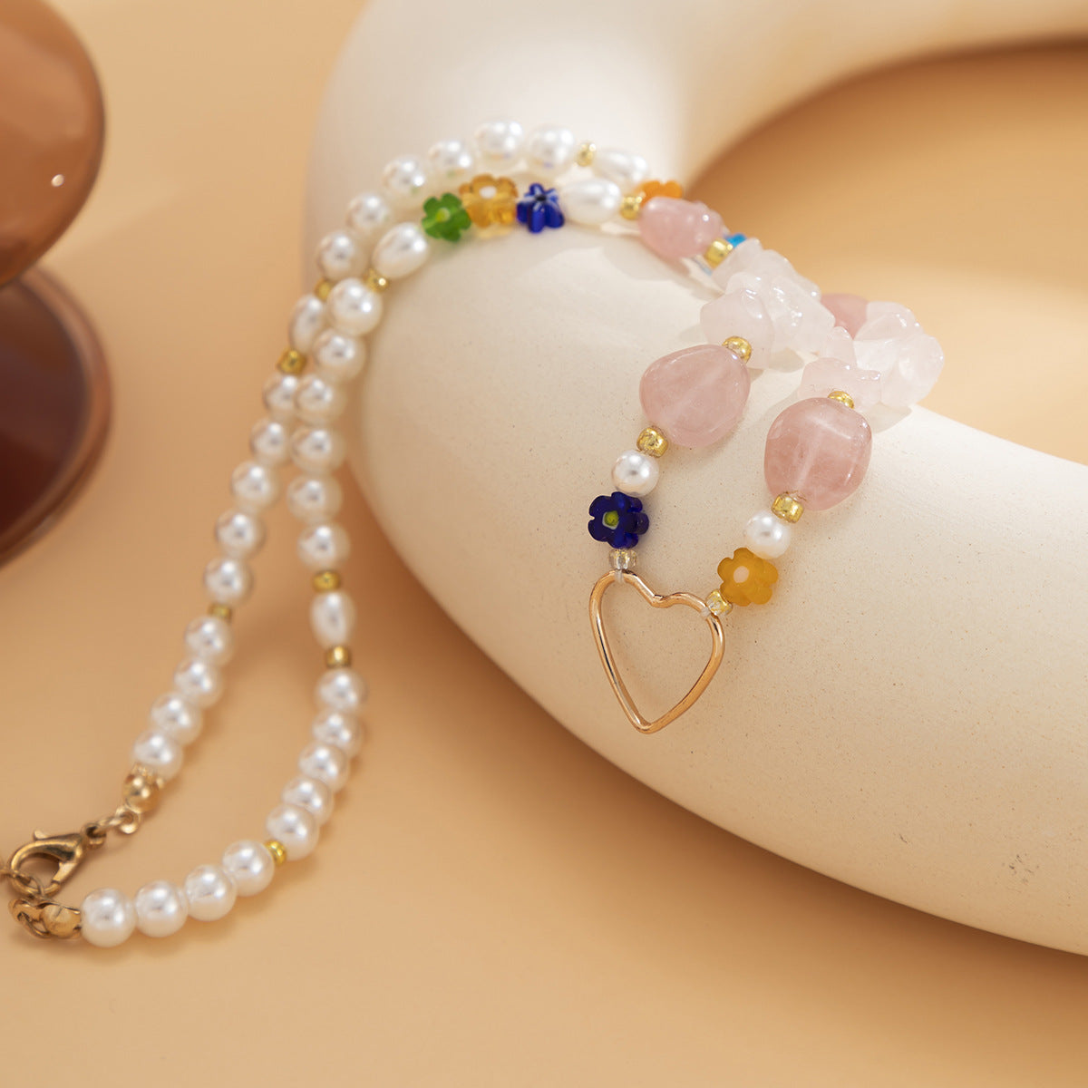 Planderful Vienna Verve Flower Heart Necklace For Women, Retro Spliced Layered Multi Heart Gravel Statement Jewelry