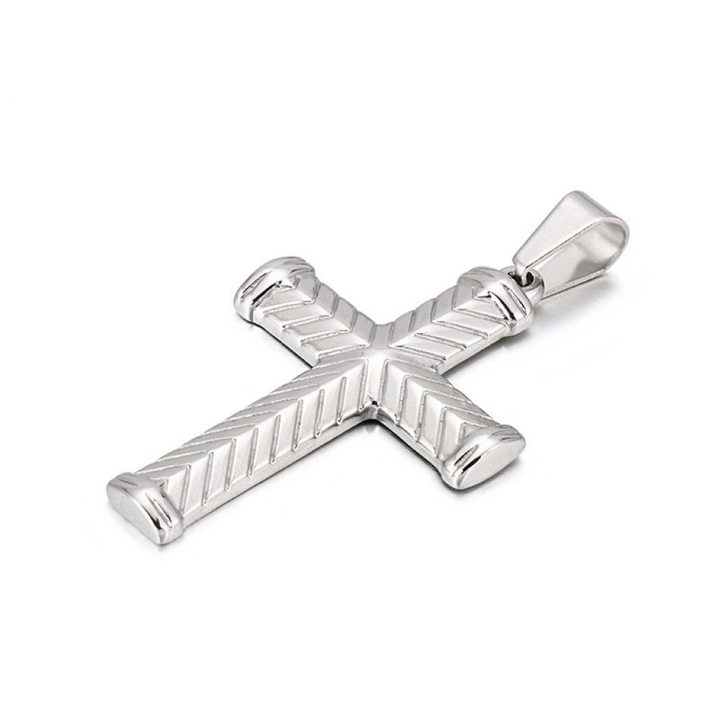 Planderful European And American Retro Titanium Steel Pattern Cross Necklace For Men Durable Pendant