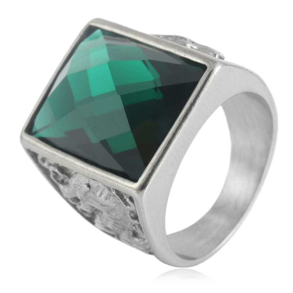 Planderful Dragon Ring Stainless Steel Unisex Square Stone Retro Punk Statement Jewelry For Men Women