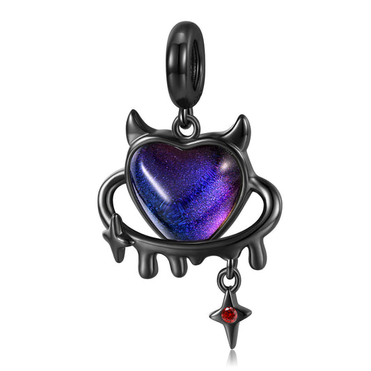 Black Little Devil Heart Silver Pendant