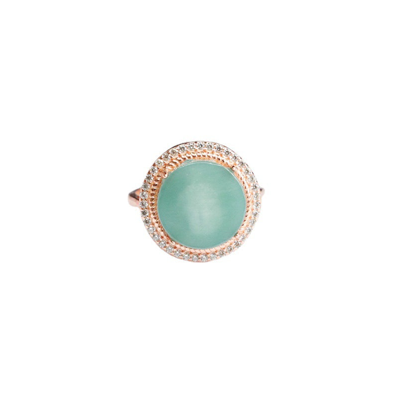 Ice Blue Green Round Jade Sterling Silver Ring