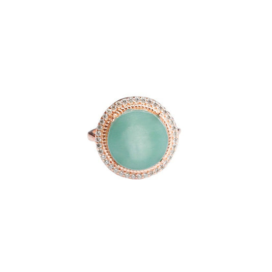 Ice Blue Green Round Jade Sterling Silver Ring