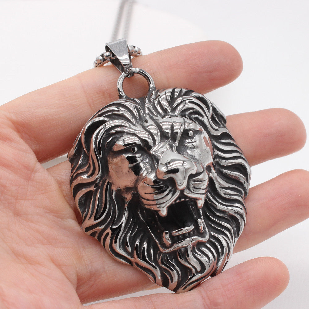 Personalized Retro Lion Head Titanium Steel Pendant for Men - European and American Style Wholesale Jewelry