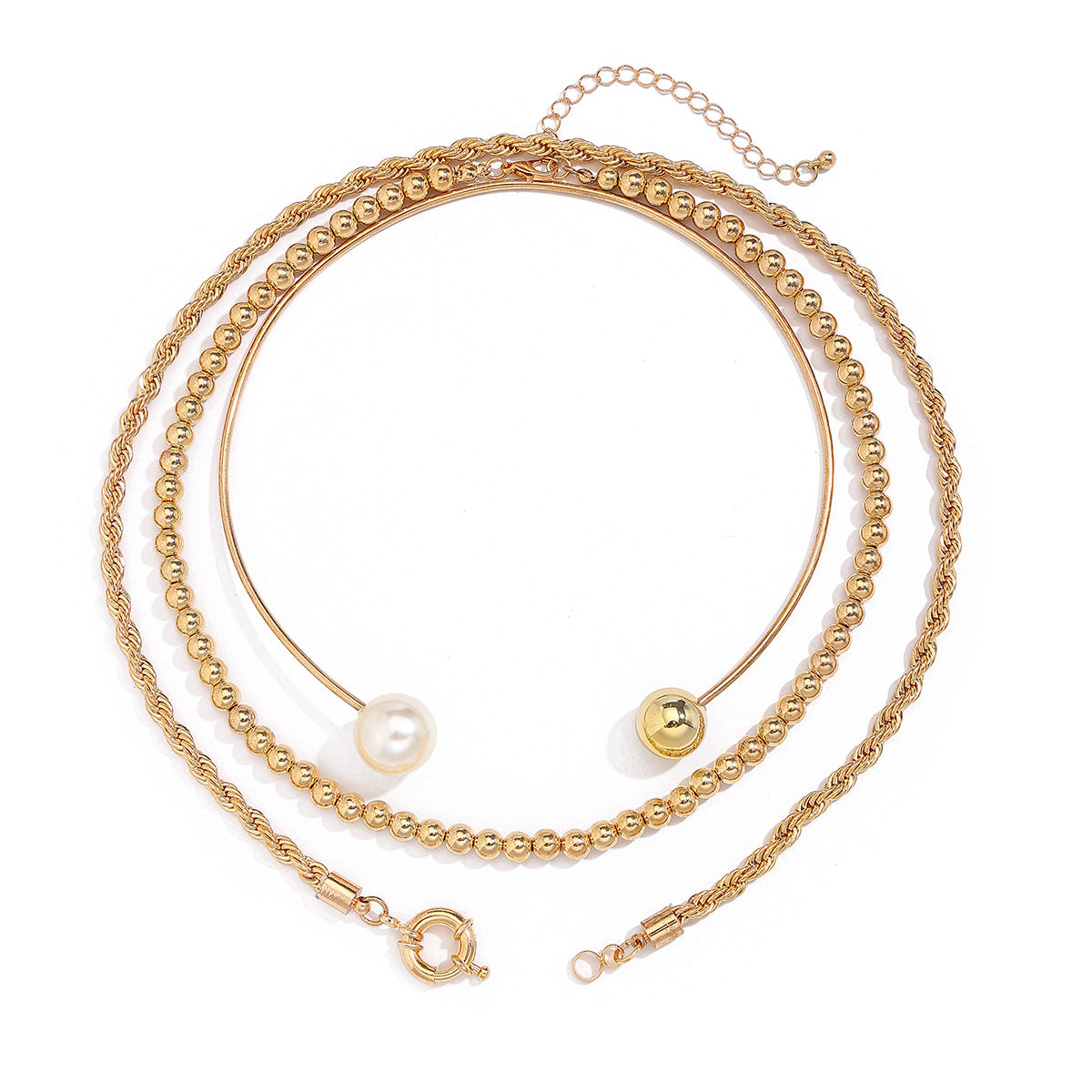 Asymmetrical Pearl Ring Collar Necklace