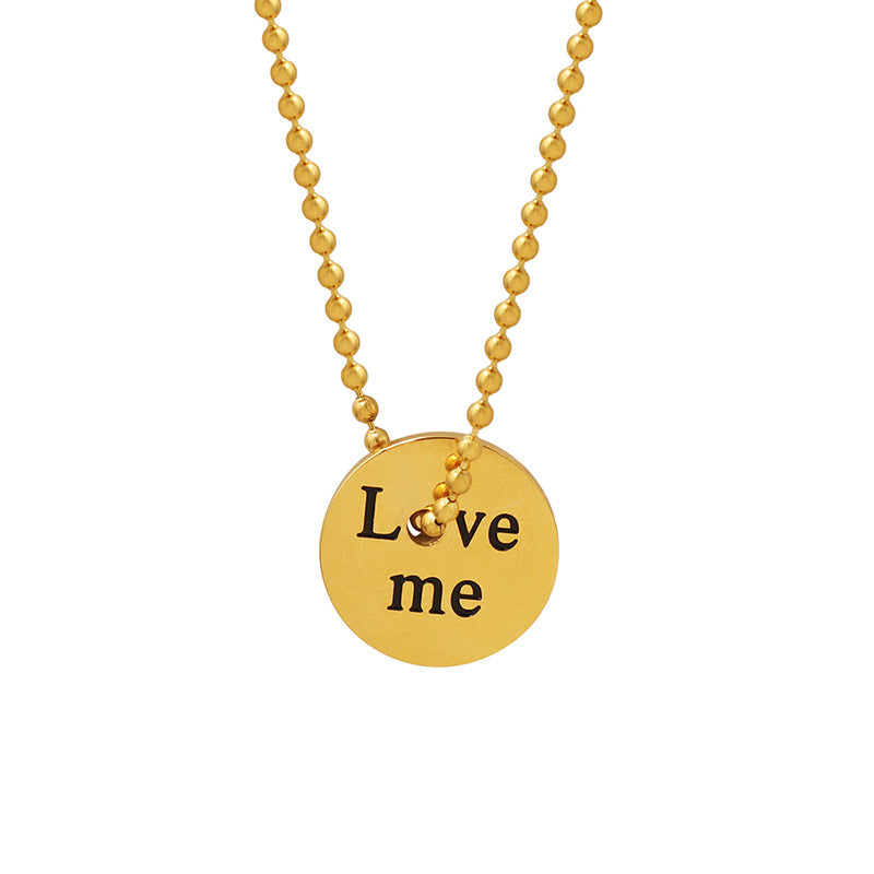 English Letter Round Pendant Necklace with Gold Plating - Elegant Collarbone Chain Jewelry