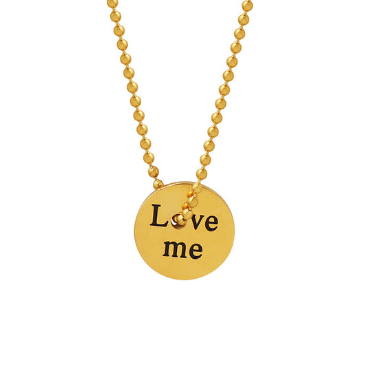 English Letter Round Pendant Necklace with Gold Plating - Elegant Collarbone Chain Jewelry