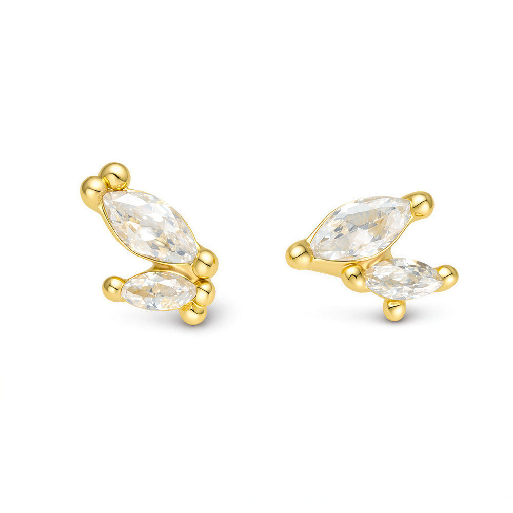 Stylish And Compact Mini Sterling Silver Stud Earrings Exquisite Horse Eye Zircon Earrings,