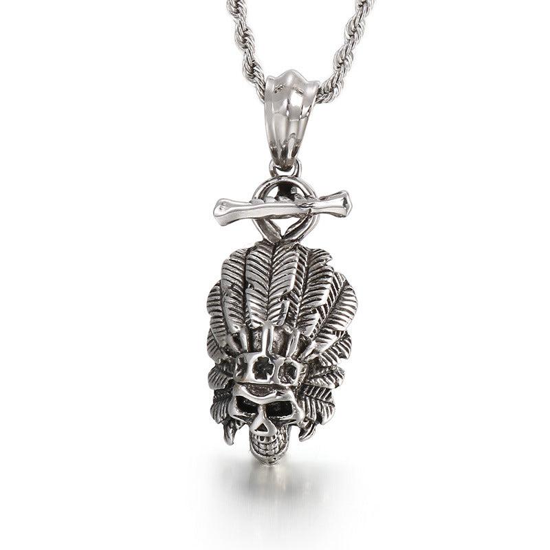 Titanium Steel Indian Chief Skull Pendant for Men
