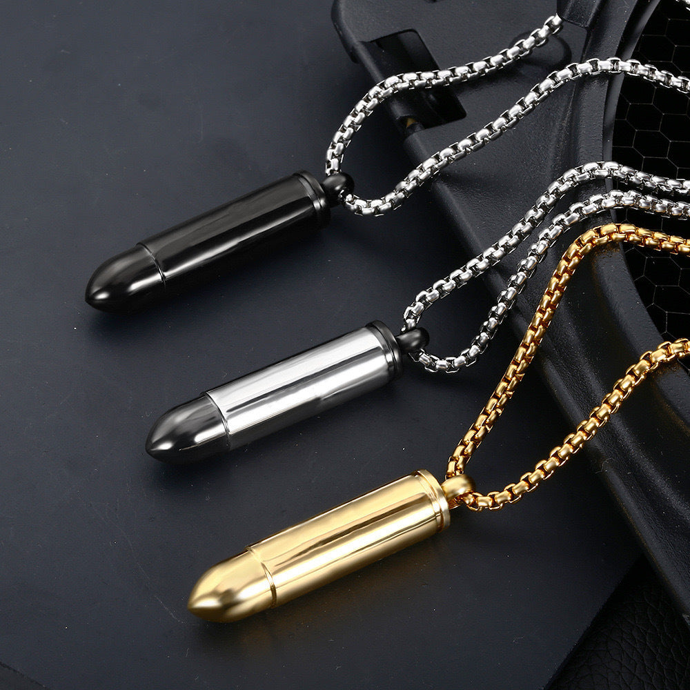 1. Planderful Stainless Steel Bullet Pendant Necklace Unisex Hip Hop Style Jewelry Gift