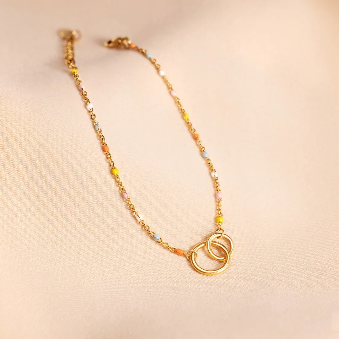 Double Hollow Circle Rainbow Sterling Silver Bracelet