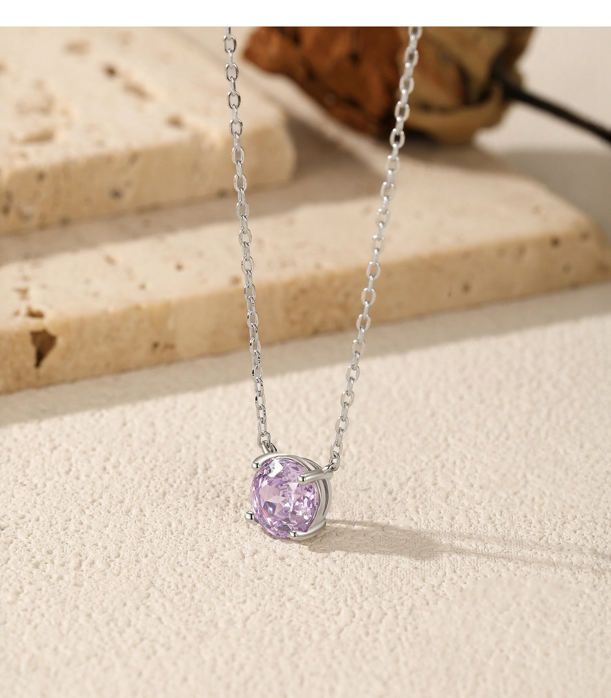 925 Sterling Silver Lavender Rose-Cut Zircon Necklace