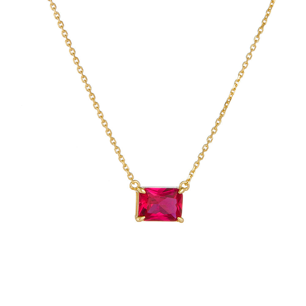 Style Rectangular Zircon Pendant Sterling Silver Necklace High-End Sense