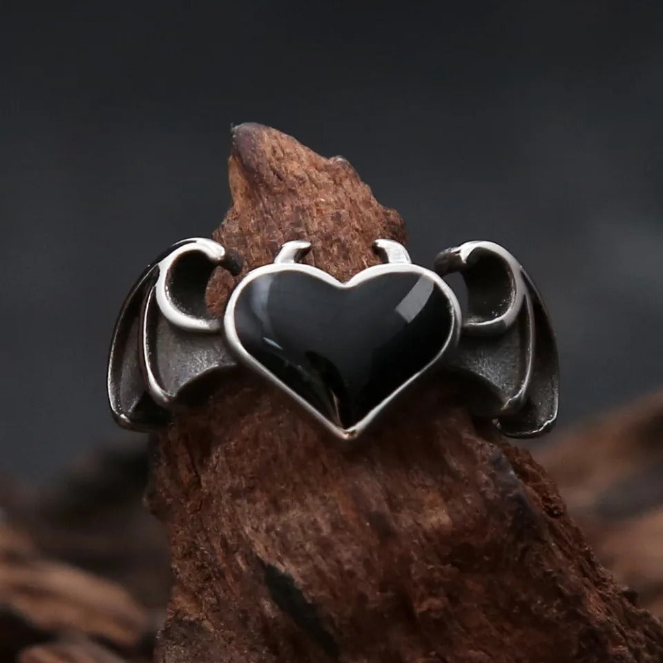 Vintage Angel Heart Stainless Steel Men's Ring