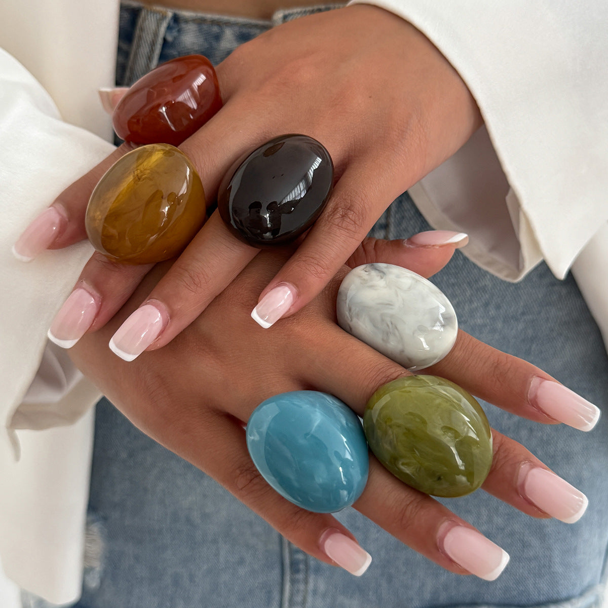 Planderful Collection Resin Ring Vienna Verve Bold Color Smudge Geometric Wide Statement Unisex Jewelry