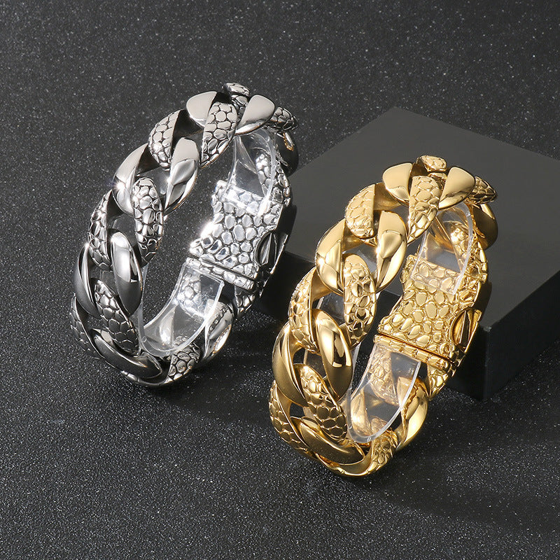 Planderful Bold Cuban Chain Bracelet For Men Titanium Thick