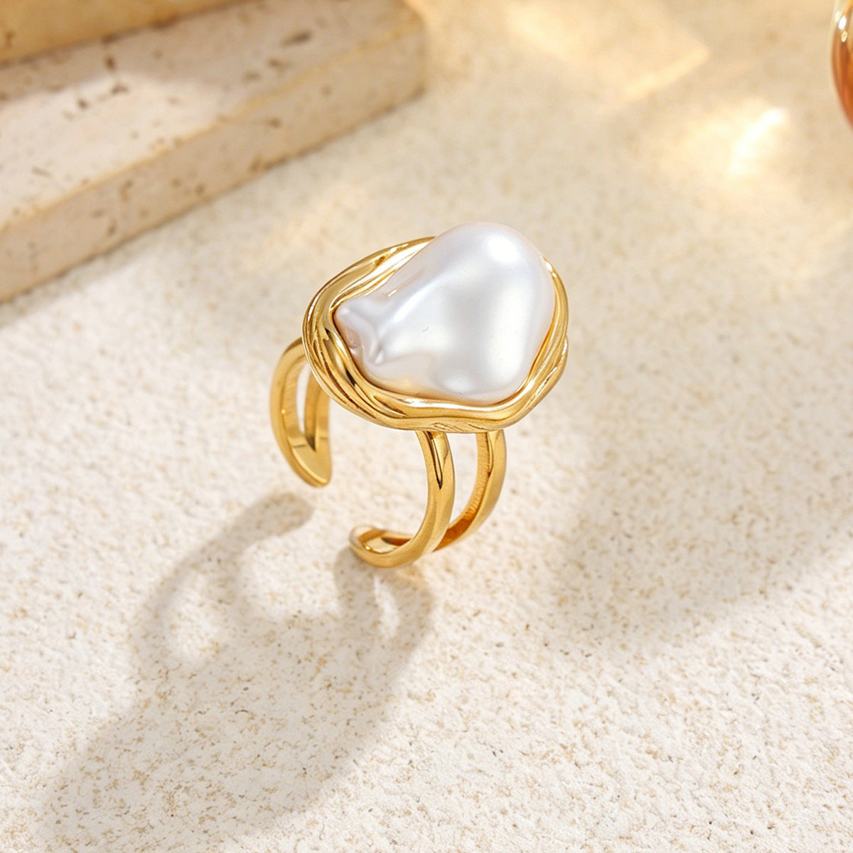 Planderful Snake Shaped Opening Ring Vienna Verve Stainless Steel Zircon Imitation Pearl Star Accent For Women