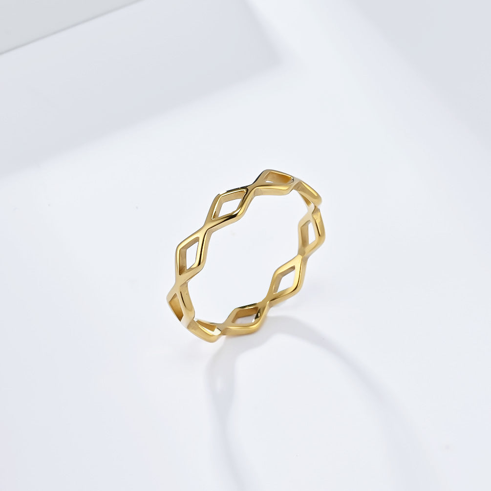 Elegant Titanium Steel Hollow Rhombus Women's Ring