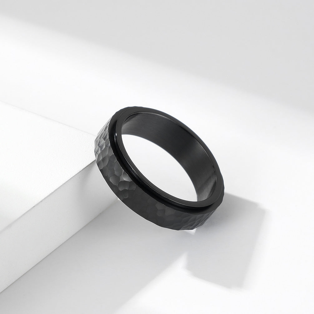 Planderful Hand Hammered Honeycomb Rotating Titanium Steel Ring Unisex Men Women Everyday Genie