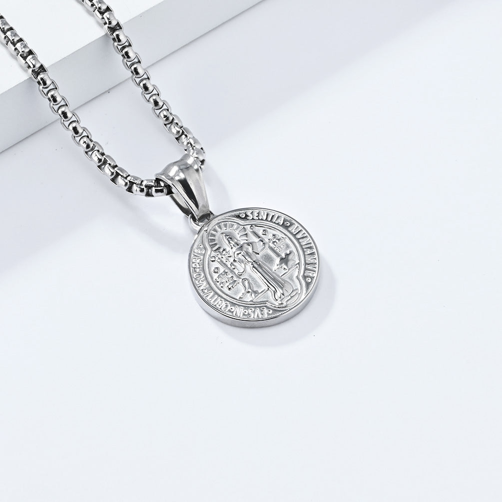 Saint Benedict Exorcist Necklace By Planderful Steel Protective Pendant For Spiritual Jewelry Enthusiasts
