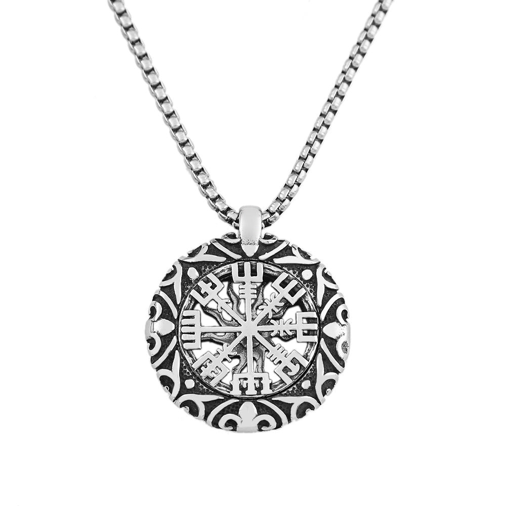 Stainless Steel Hollow Sun Pendant Compass Necklace for Men