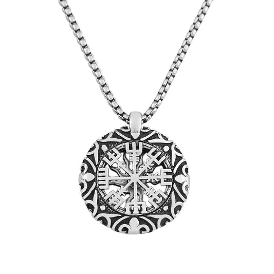 Stainless Steel Hollow Sun Pendant Compass Necklace for Men