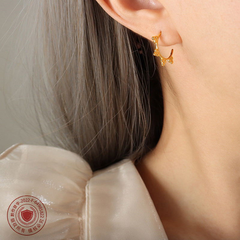 Geometric Round Ball Earrings - Korean Style Stainless Steel Gold Plated Ear Studs