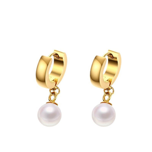 Popular Jewelry Spot 8MM Titanium Steel Pearl Earrings
