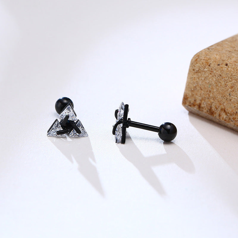 Planderful Mens Stainless Steel Zircon Triangle Earrings