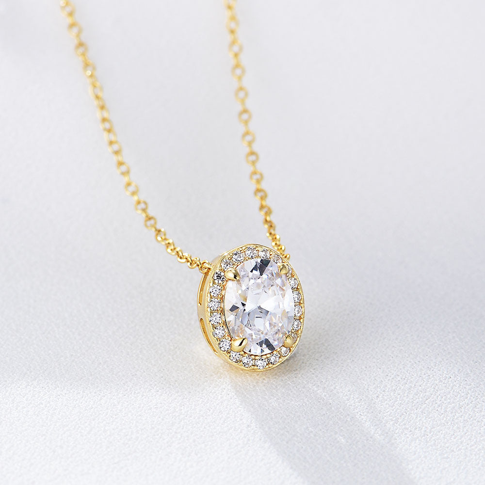 S925 Sterling Silver Micro-Inlaid Zircon Necklace Full Oval Geometric Wholesale