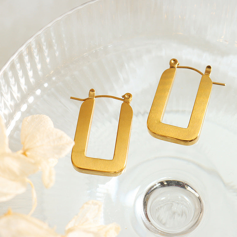 Geometric Drawing Process Earrings - Trendy Titanium Steel Gold-Plated Ear Accessories