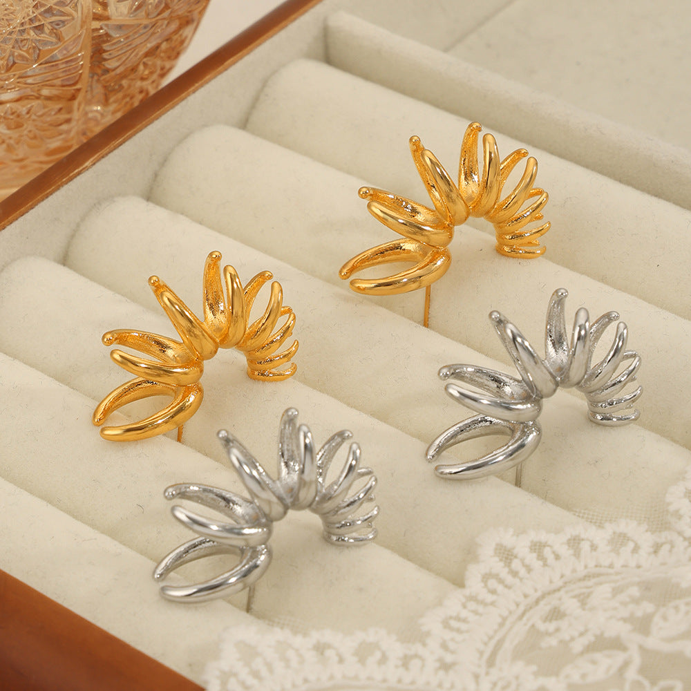 Irregular Titanium Steel Gold-Plated Petal Earrings - Wholesale Jewelry for Women