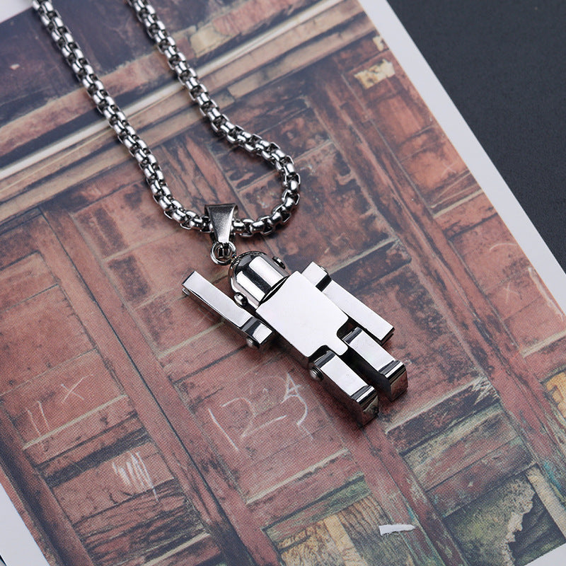 1. Planderful Stainless Steel Robot Necklace for Men Movable Hands and Feet Pendant
